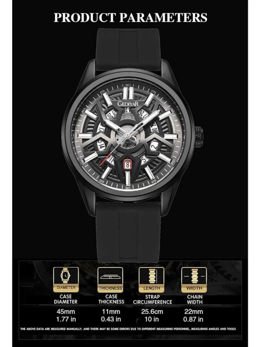 Mens All Black Analog Quartz Solid Luxury Casual Calendar Waterproof Wrist Watch
